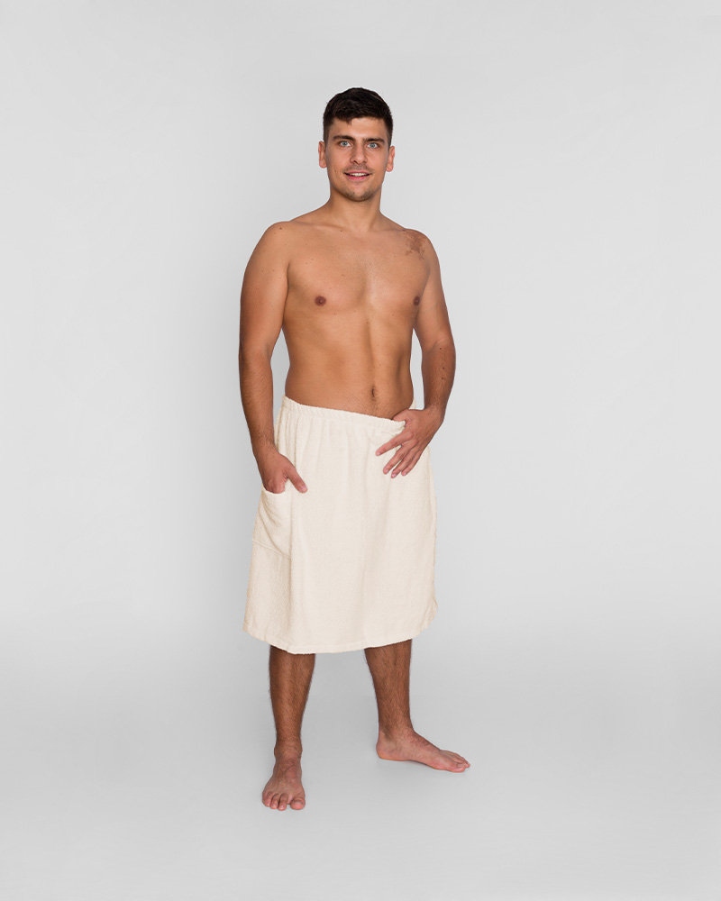 Ecru męskie pareo do sauny Kilt na rzep natural rozmiar L/XL