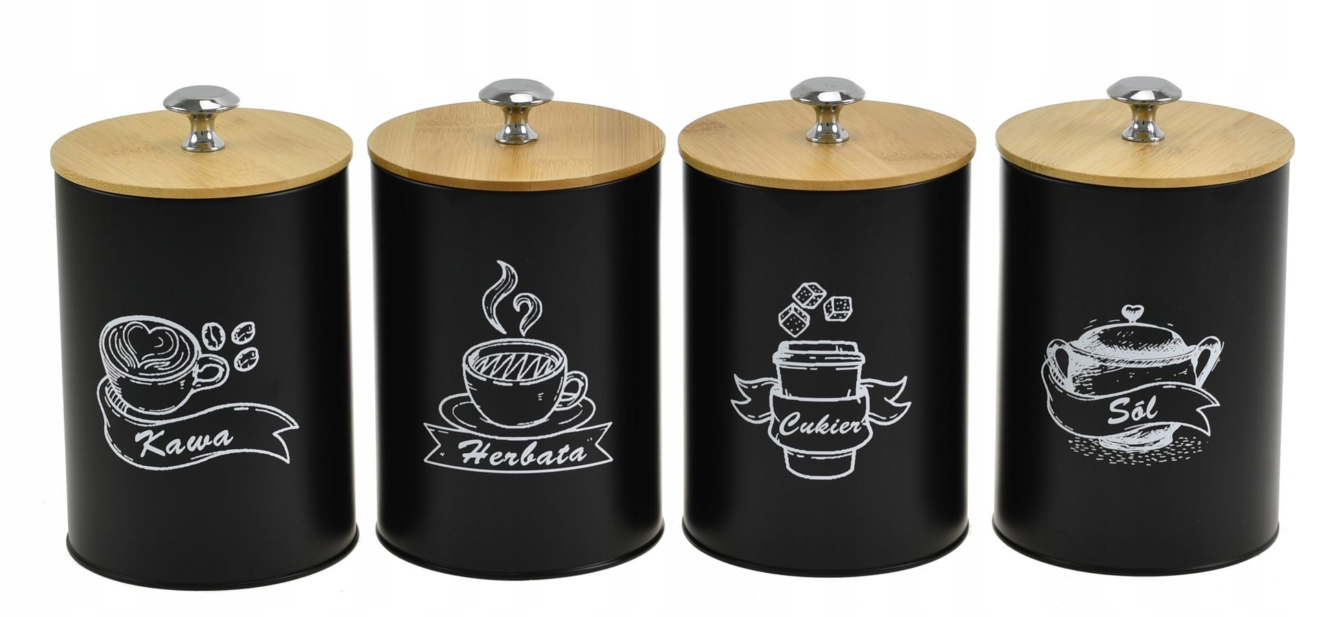 Duże Pojemniki Zestaw Kawa Herbata Cukier Sól