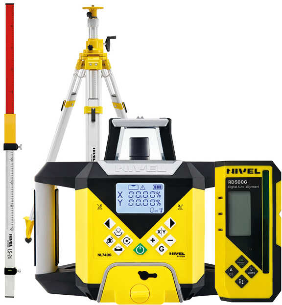Nivel System NL740G DIGITAL (zestaw) - niwelator laserowy (wiązka zielona) z czujnikiem cyfrowym. Zestaw ze statywem (SJJ32) i łatą laserową (LS-24)