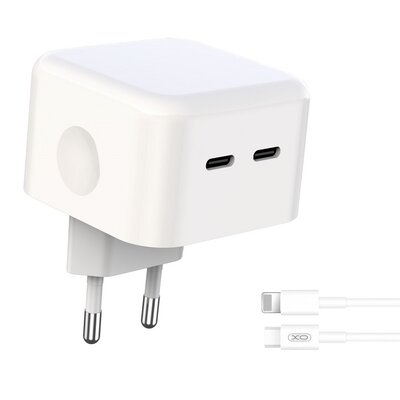 XO Ładowarka sieciowa L102 PD 35W 2x USB-C biała + kabel USB-C - Lightning