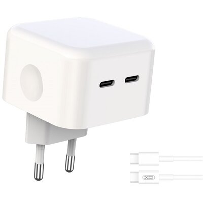 XO Ładowarka sieciowa L102 PD 35W 2x USB-C biała + kabel USB-C - USB-C