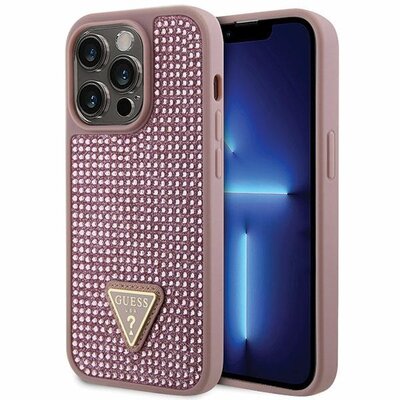 Guess Rhinestones Triangle Metal Logo na Apple iPhone 14 Pro GUHCP14LHDGTPP Różowy