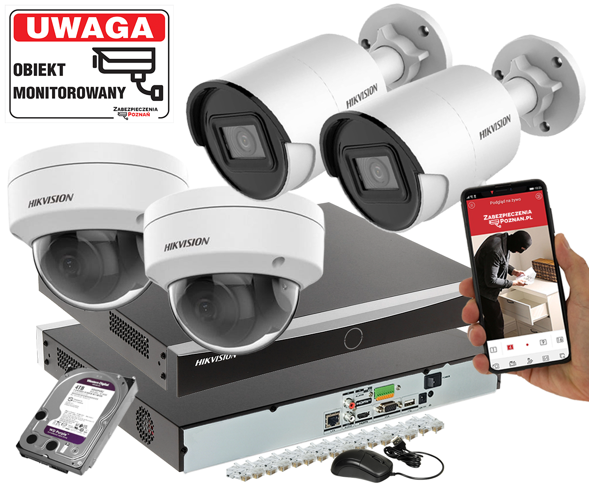 Фото - Комплект відеоспостереження Hikvision Zestaw monitoringu 4 kamery  DS-2CD2043G2-I/DS-2CD2143G2-I Pełna 