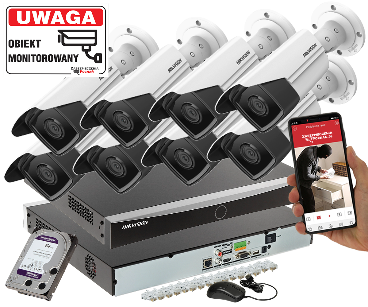 Hikvision zestaw monitoringu na 8 kamer DS-2CD2T43G2-2I 4Mpx z zasięgiem podczerwieni do 60 m i analityką obrazu Acusense