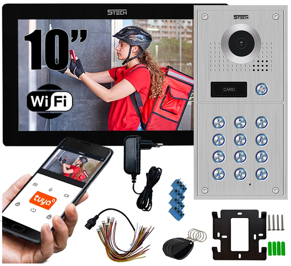 Wideodomofon dwużyłowy 5tech Twin monitor 10" VIRGO(B) Stacja 82222 SZYRFATOR KOD CZYTNIK