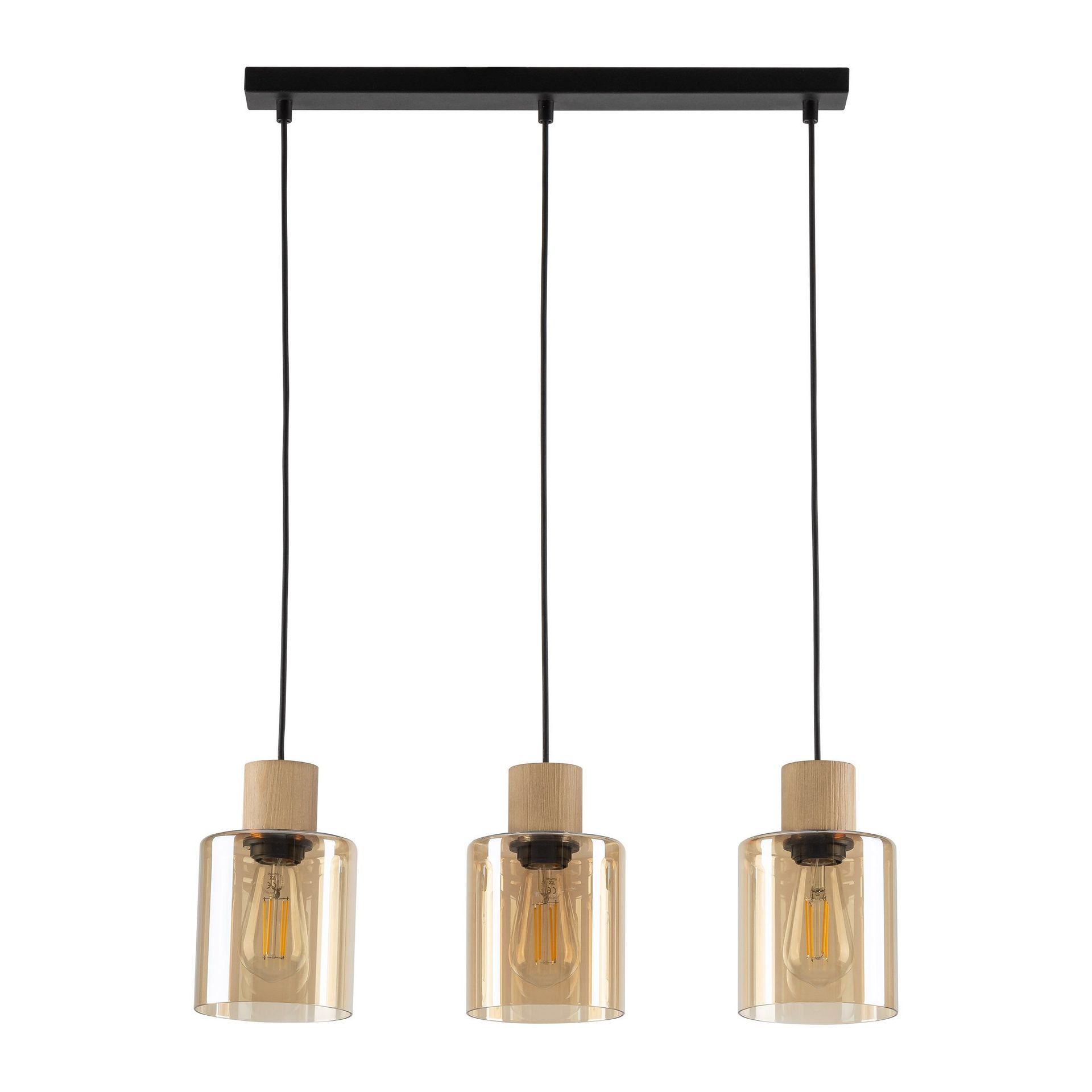 Lampa Wisząca Orson 4568 3Xe27 Bursztynowa/Czarna/Drewniana