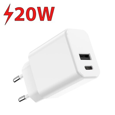 Setty ładowarka sieciowa 1x Usb + Usb-c 3A 20W bia