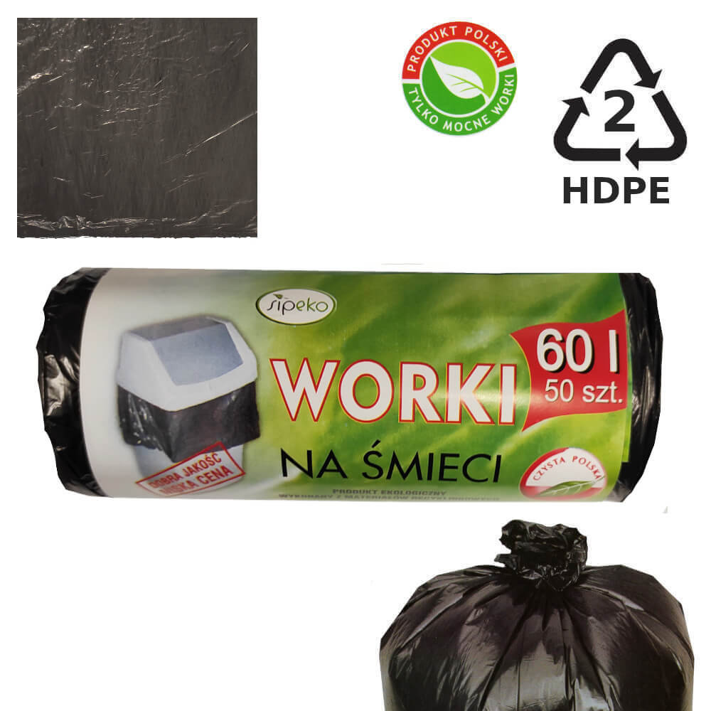 Sipeko Hdpe worki na śmieci 60l, 50 sztuk