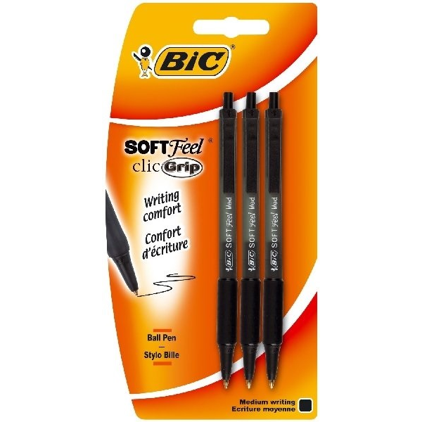 BIC - Długopisy BIC Soft Feel średnia końcówka (1,0 mm) czarny 3 szt.