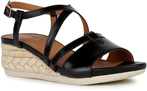 Geox Damskie sandały D Ischia Corda espadryle Wedge Sandal, czarne, 39,5 EU, czarny, 39.5 EU