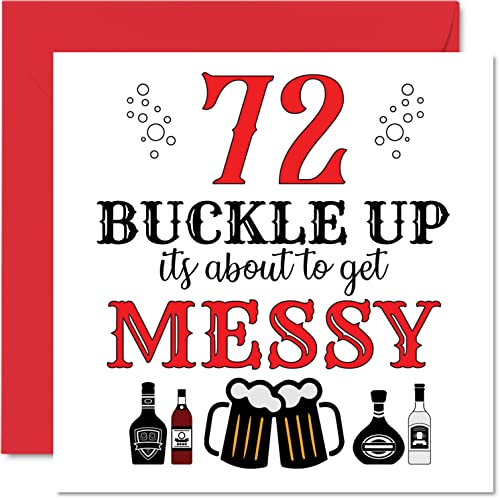 Zabawne kartki urodzinowe na 72. urodziny dla mężczyzn i kobiet – kartka urodzinowa dla taty, mamy, dziadka, niani, babci, wujka, cioci, 145 mm x 145 mm, kartka z życzeniami, żart urodzinowy
