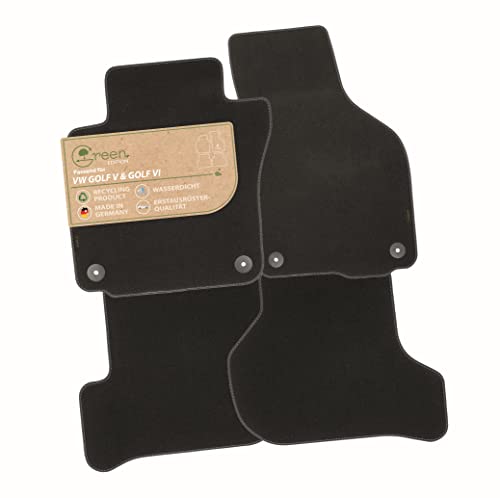 MAT10 Green Edition – dywaniki do VW Golf 5 (BJ 01/2007-09/2008, typ 1K) i Golf 6 (BJ 10/2008-07/2013, typ 5K1, trwały welur, zestaw 4-częściowy, wyprodukowano w Niemczech, jakość oryginalnego