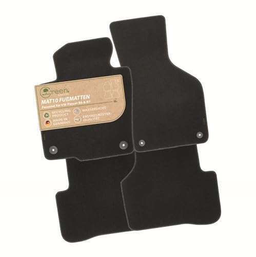 MAT10 Green Edition – dywaniki do VW Passat B6/B7 (BJ 01/2007-11/2016, typ 3C), Passat CC (BJ 06/2008-11/2016, typ 3C), trwały welur, zestaw 4-częściowy, wyprodukowano w Niemczech, jakość oryginalnego