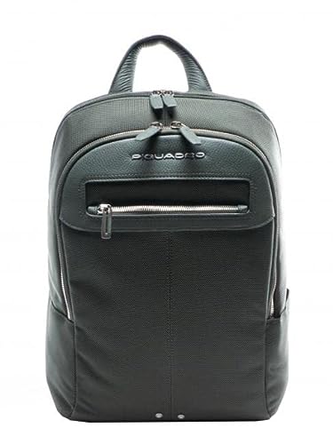 Piquadro mały plecak ze skóry i tkaniny, zielony, mały plecak ze skóry i tkaniny, zielony, Mały plecak ze skóry i tkaniny