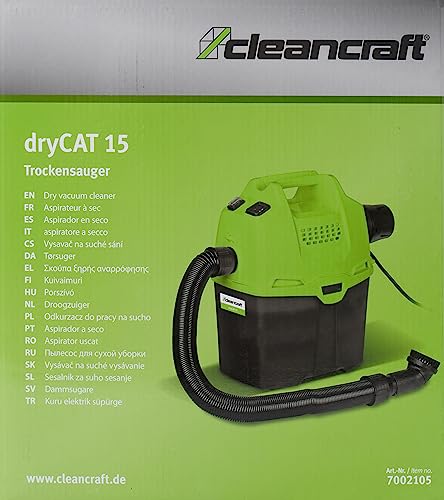 Cleancraft Odkurzacz na sucho dryCAT 15 (odkurzacz z akcesoriami, pojemnik 5 l, w zestawie filtr HEPA F9, odkurzacz przemysłowy, ilość powietrza 23 l/min) 7002105