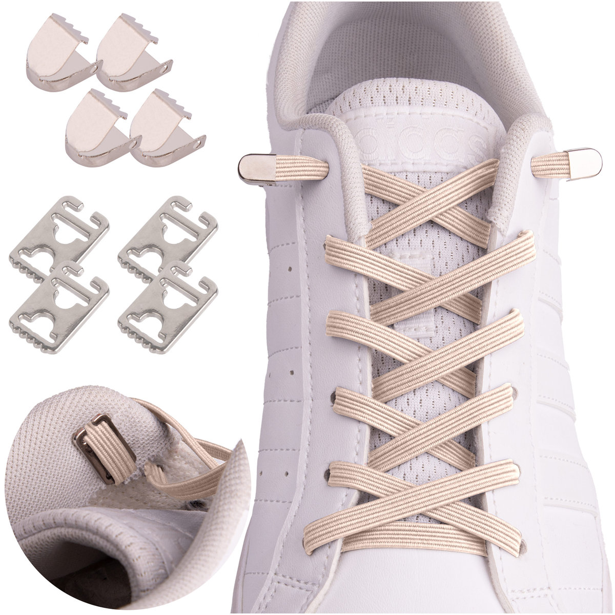 Sznurówki elastyczne dwa rodzaje zapięć kremowe