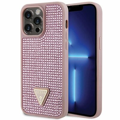 Guess Rhinestones Triangle Metal Logo na Apple iPhone 14 Pro Max GUHCP14XHDGTPP Różowy