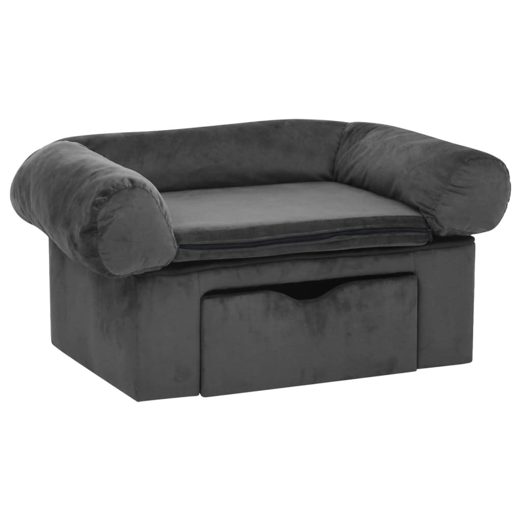 Vidaxl Sofa dla psa z szufladą ciemnoszara 75x50x38 cm pluszowa 171079