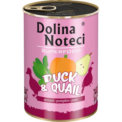 Dolina Noteci Premium Superfood Pies Kaczka i przepiórka puszka 400g