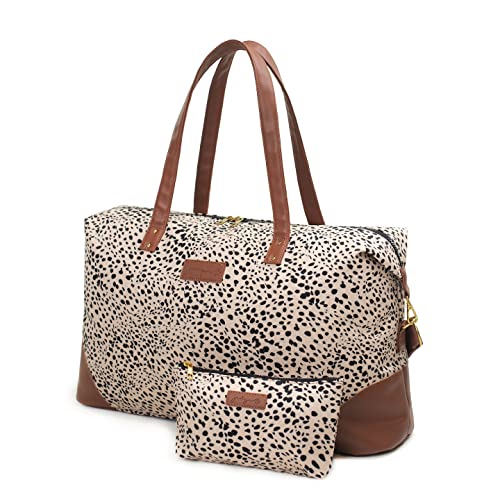 Jadyn B Luna Duffel torba podróżna lub sportowa, 54 cm - 37 l, w zestawie kosmetyczka na zamek błyskawiczny, Miejsce geparda, 37 L, Miękka torba sportowa z wegańskimi skórzanymi akcentami