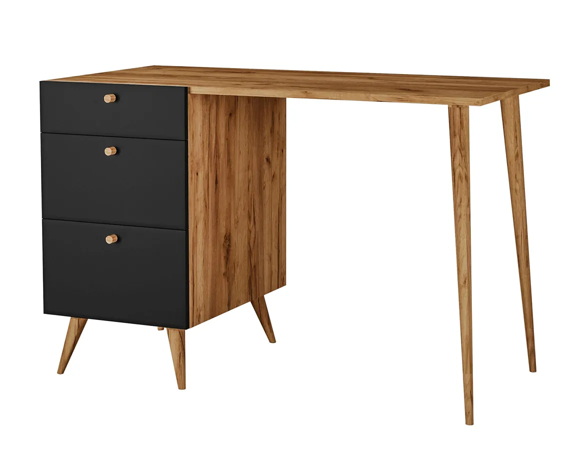 Elior Biurko z szufladami w stylu skandynawskim dąb craft + czarny R6-P99