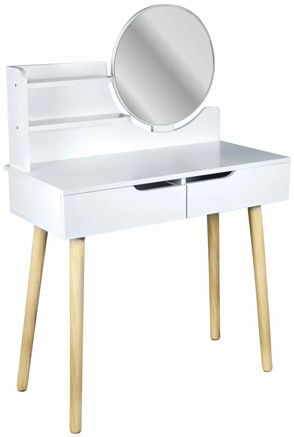 Biała toaletka z okrągłym lustrem T7-H13