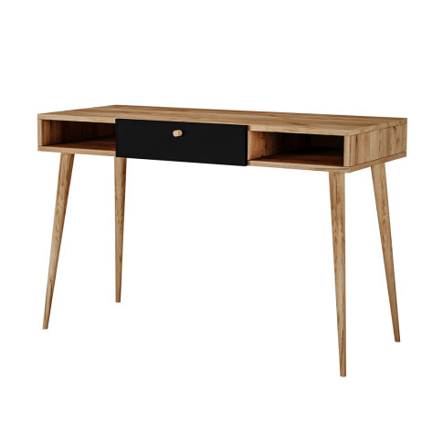 Biurko z półkami i szufladą w stylu skandynawskim dąb craft + czarny R4-K71