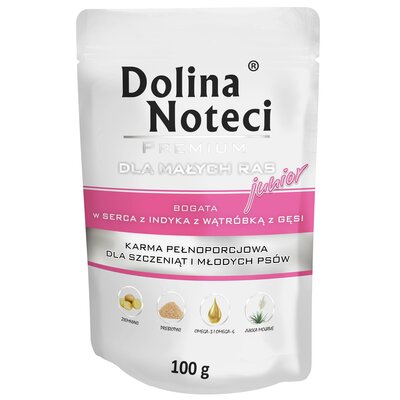 Dolina Noteci Premium Pies Junior Serca indyka i wątróbka z gęsi saszetka 100g MS_15852