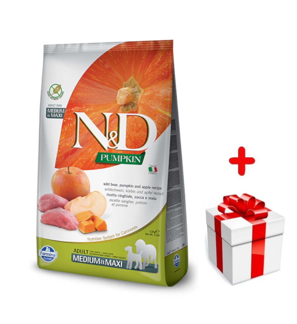 Farmina N&D Pumpkin Grain Free canine BOAR AND APPLE ADULT MEDIUM & MAXI 2,5kg + niespodzianka dla psa GRATIS!