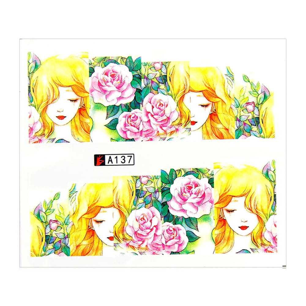 Allepaznokcie Naklejki wodne do paznokci arkusz 6,5 x 5,5 cm na 10 palców a Nr 137