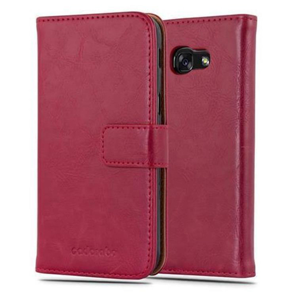 Luxury cador Abo Book Style etui do Samsung Galaxy A3 (7) model 2017 Case Cover pokrowiec ochronny etui z funkcją stojaka i kieszeń na kartę, czerwone wino