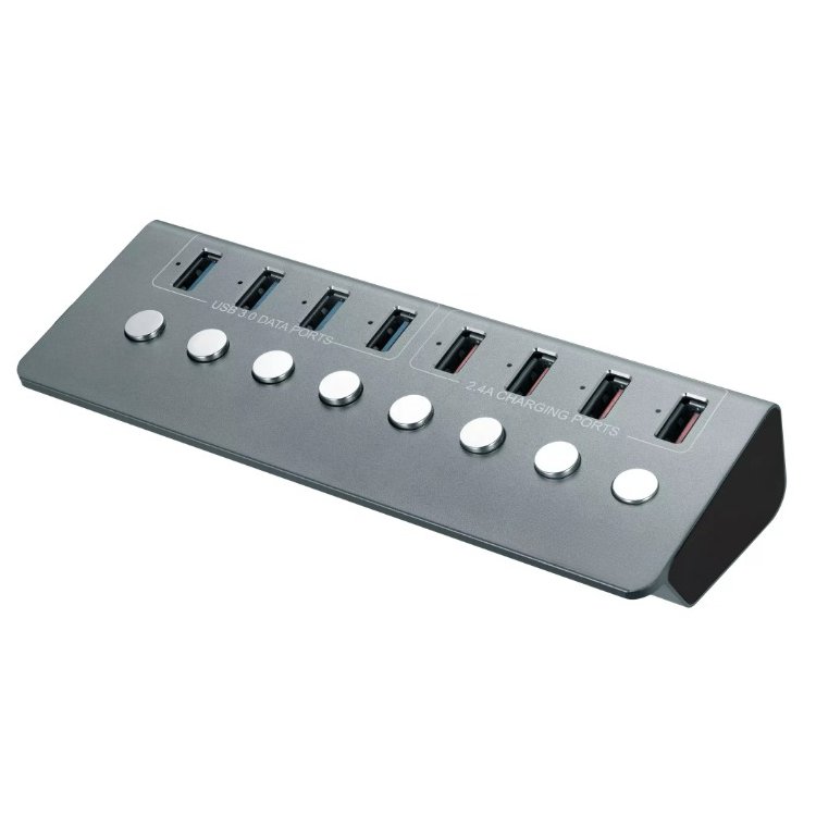 Hub USB 4x 3.0 + 4 ładujące porty 8 portów aluminiowy rozgałęźnik