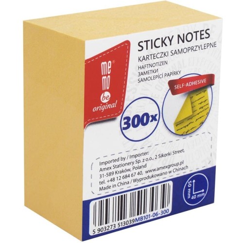 Bloczek samoprzylepny 40x50mm żółty 300kartek MB101-06-300 MemoBe