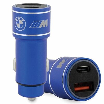 Ładowarka samochodowa BMW M Edition USB-C, USB-A, PD, QC3.0, niebieska