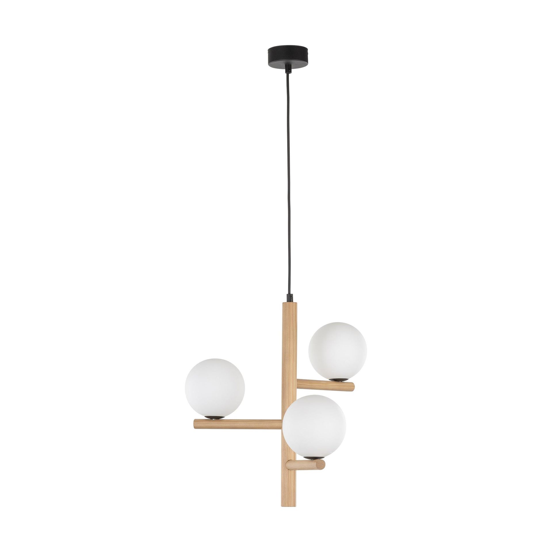 Drewniana lampa wisząca z okrągłymi kloszami TK 6799 z serii ESTERA WOOD