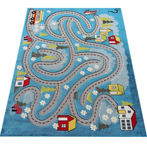 Niebieski dziecięcy dywan z uliczkami B5-M85