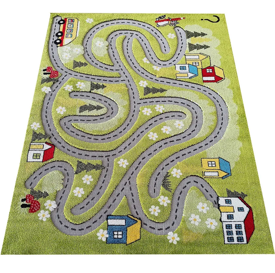 Zielony dywan z uliczkami do pokoju dziecka L2-C54