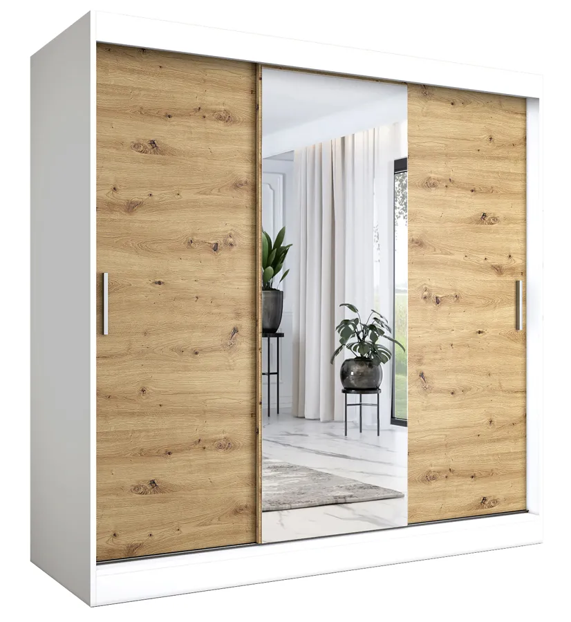 Szafa przesuwna biały + dąb artisan 200 cm M6-L02