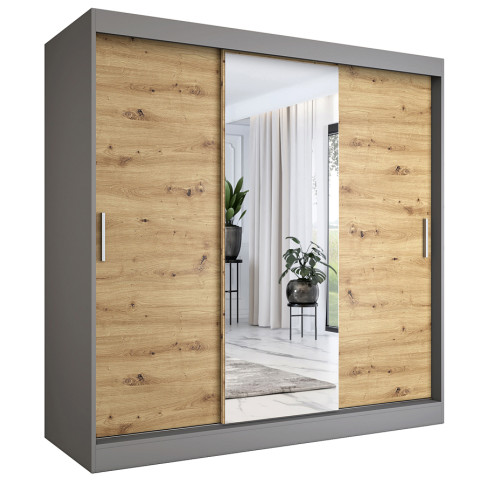 Szafa przesuwna antracyt + dąb artisan 200 cm P9-W36