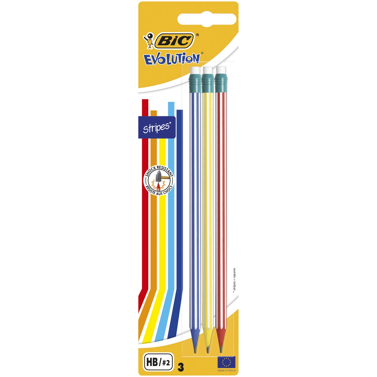 BIC - Ołówek grafitowy HB BIC Evolution Stripes z gumką blister 3 szt.