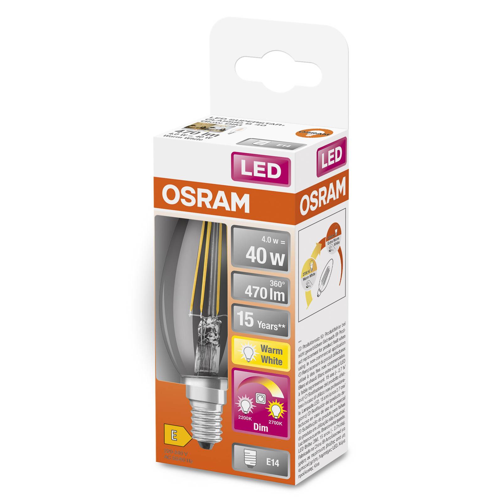 Żarówka LED OSRAM E14 4W GLOWdim przezroczysta
