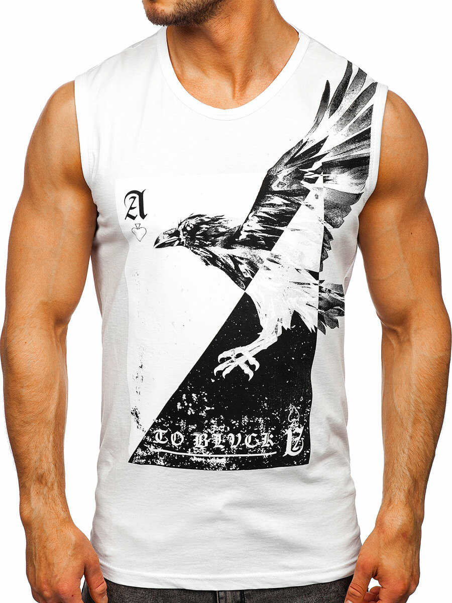 Biała koszulka tank top z nadrukiem Bolf 14821