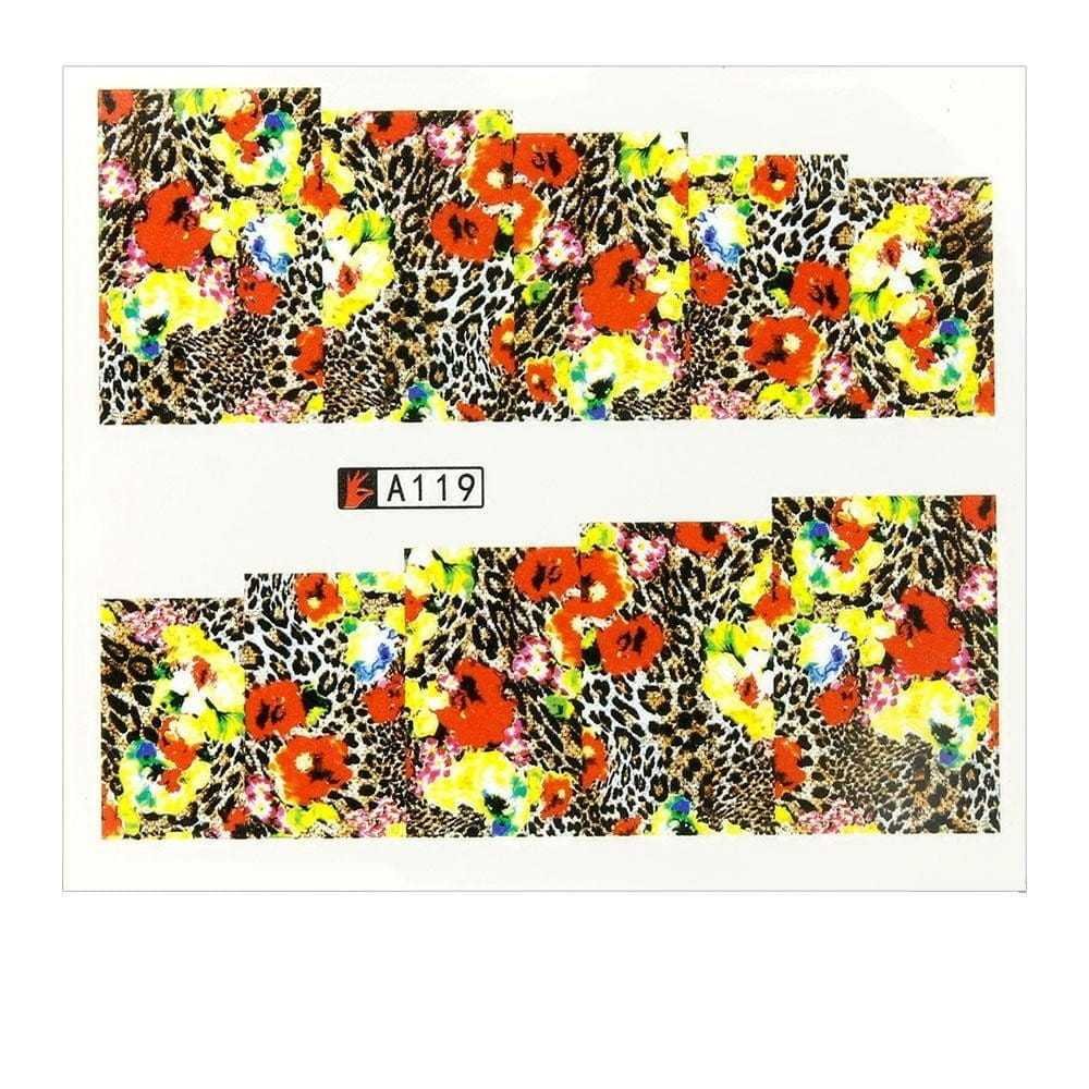 Allepaznokcie Naklejki wodne do paznokci arkusz 6,5 x 5,5 cm na 10 palców Nr a119