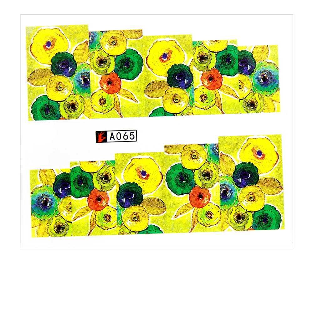Allepaznokcie Naklejki wodne do paznokci arkusz 6,5 x 5,5 cm na 10 palców a Nr 065