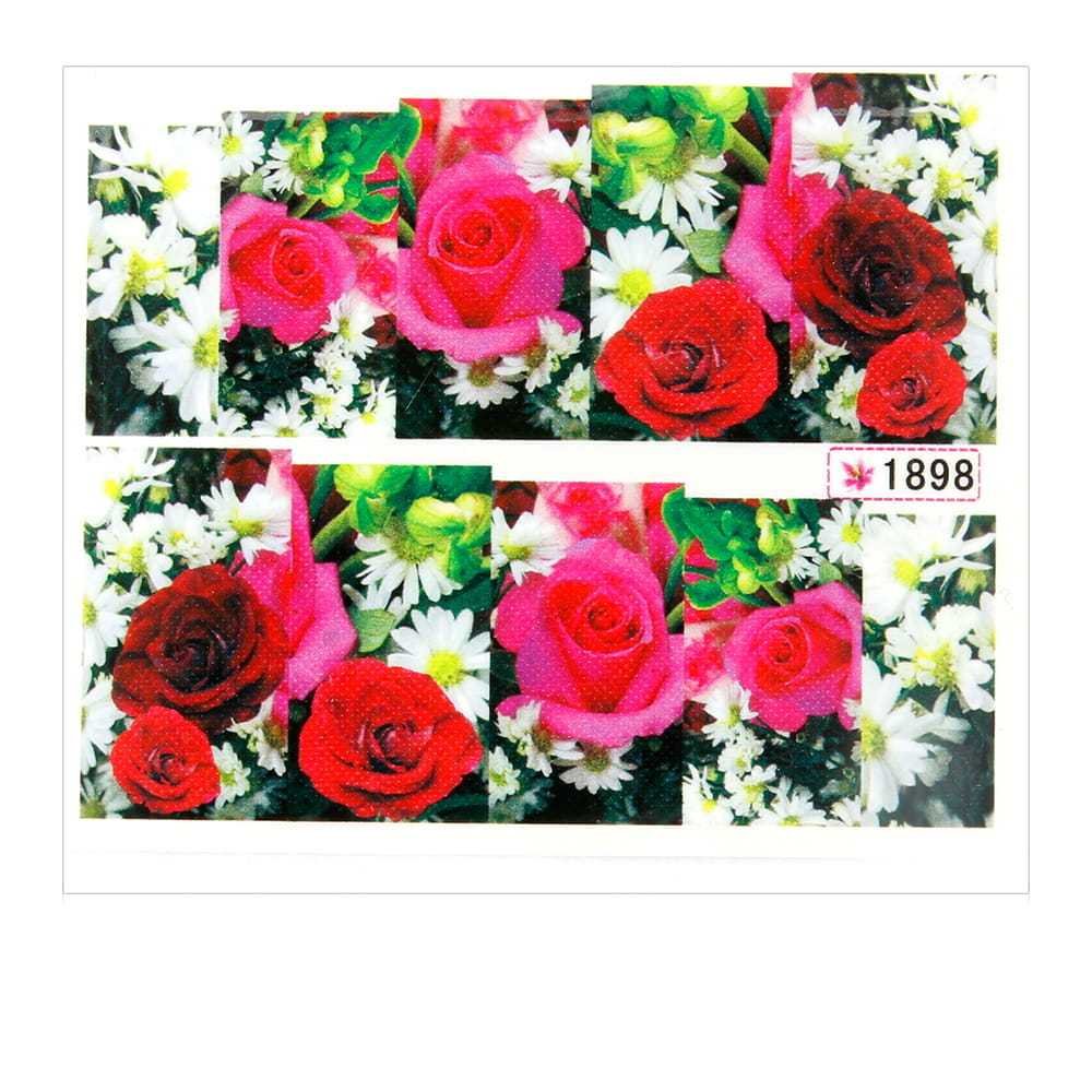 Allepaznokcie Naklejki wodne do paznokci arkusz 6,5 x 5,5 cm na 10 palców yb Nr 1898