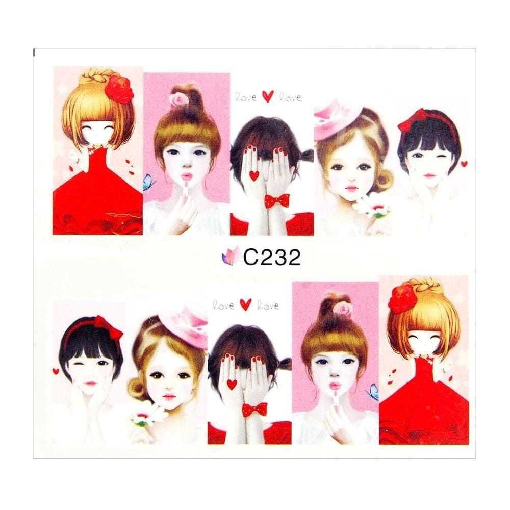 Allepaznokcie Naklejki wodne do paznokci arkusz 7 x 6,5 cm na 10 palców c Nr 232