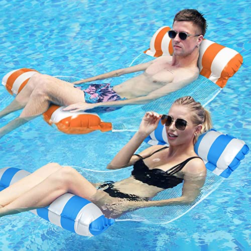 oditton nadmuchiwany hamak do pływania wodnego, 2 sztuki, nadmuchiwane, do wypoczynku wodnego, składane krzesło do pływania, akcesoria do basenu, z pompką, dla dorosłych (niebieski, pomarańczowy)