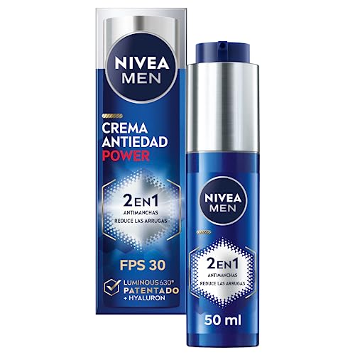 NIVEA MEN Power Nawilżający 2-w-1 (1 x 30 ml), krem nawilżający do twarzy FP30 z filtrem przeciwsłonecznym, krem do opalania na twarz z Luminous 630 i kwasem hialuronowym dla młodszej skóry