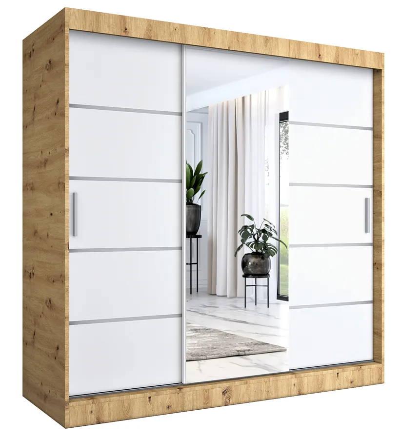 Szafa Przesuwna Biały 200 Cm Dąb Artisan + K3-R96