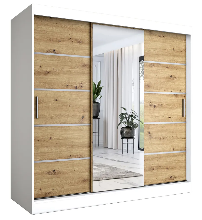 Szafa przesuwna 200 cm biały + dąb artisan B1-D19